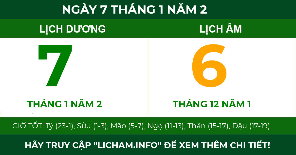 lịch âm ngày 7 tháng 1 năm 2