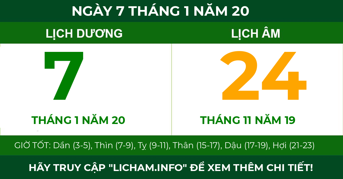 lịch âm ngày 7 tháng 1 năm 20