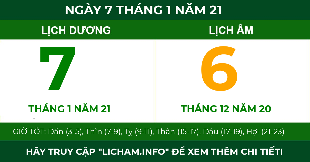 lịch âm ngày 7 tháng 1 năm 21