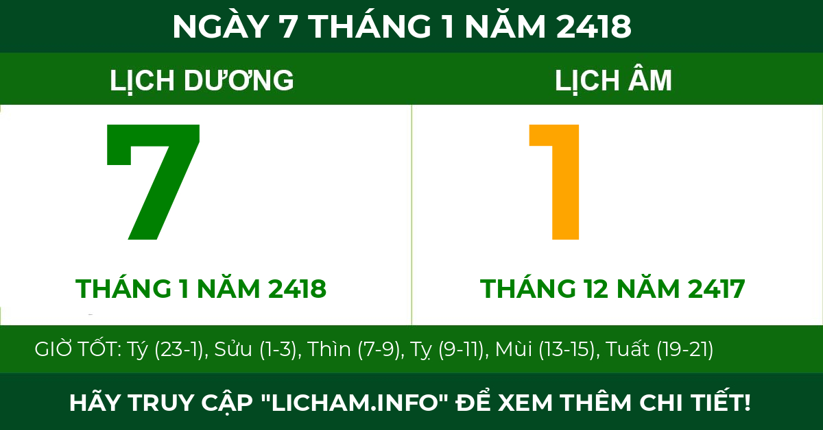 lịch âm ngày 7 tháng 1 năm 2418