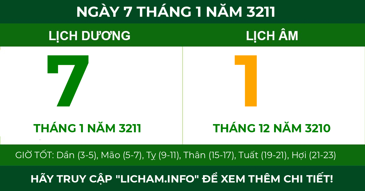 lịch âm ngày 7 tháng 1 năm 3211