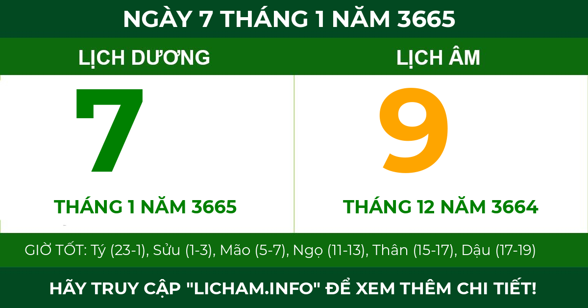 lịch âm ngày 7 tháng 1 năm 3665