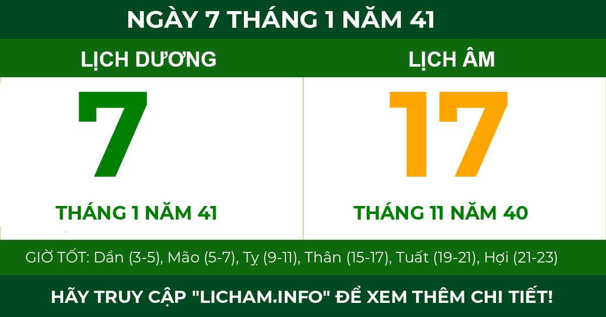 lịch âm ngày 7 tháng 1 năm 41