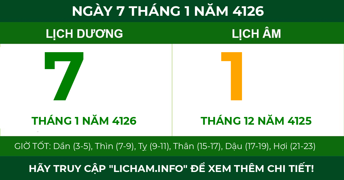 lịch âm ngày 7 tháng 1 năm 4126