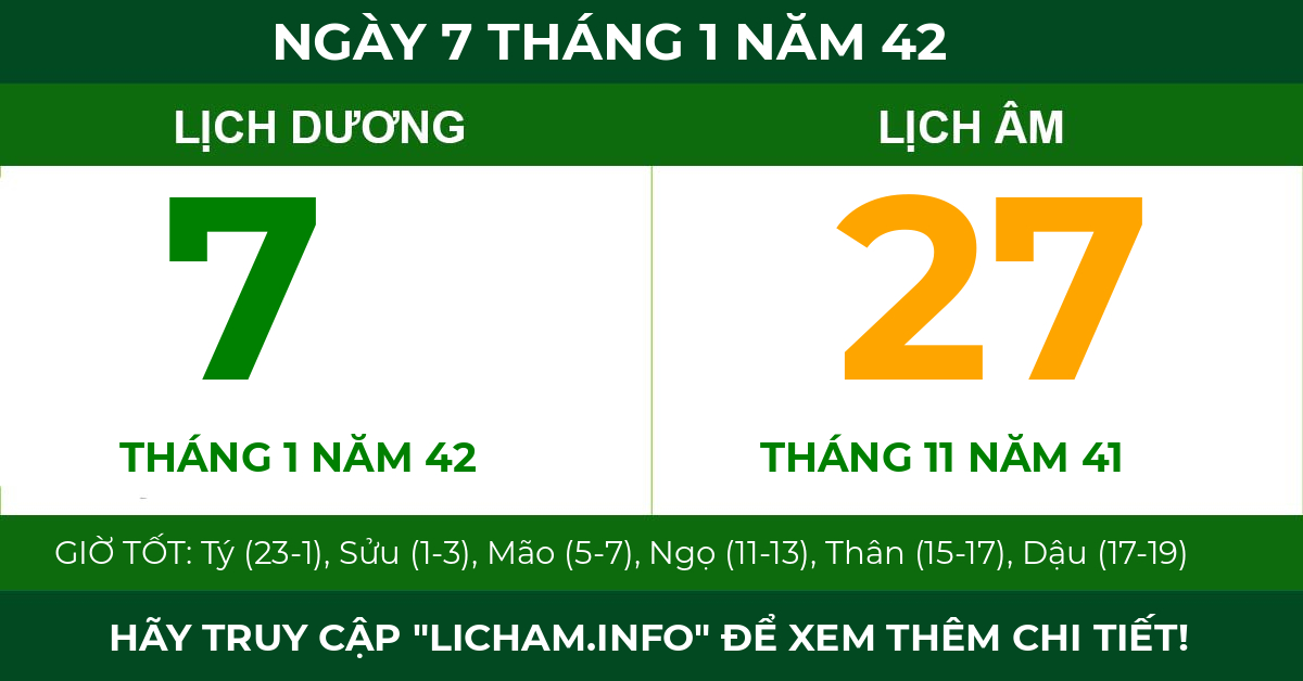 lịch âm ngày 7 tháng 1 năm 42