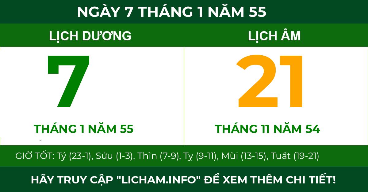 lịch âm ngày 7 tháng 1 năm 55
