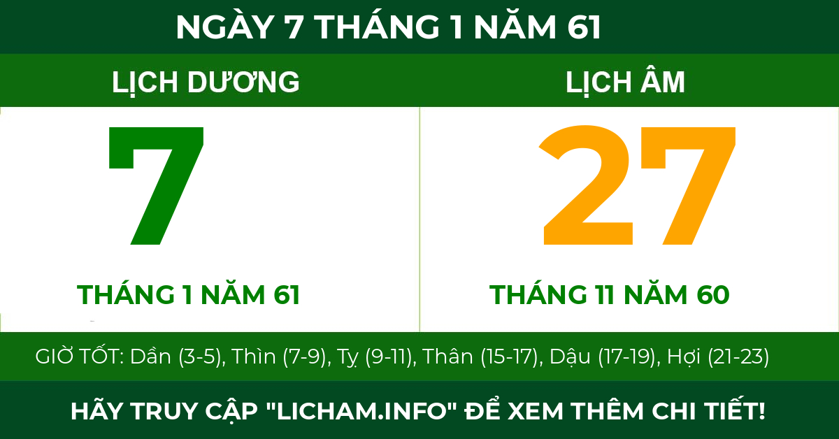 lịch âm ngày 7 tháng 1 năm 61