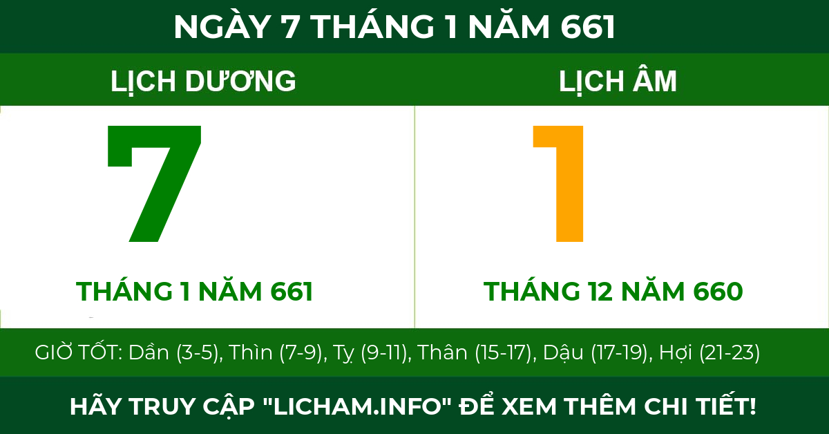lịch âm ngày 7 tháng 1 năm 661