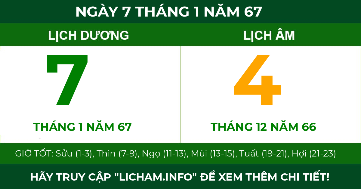 lịch âm ngày 7 tháng 1 năm 67