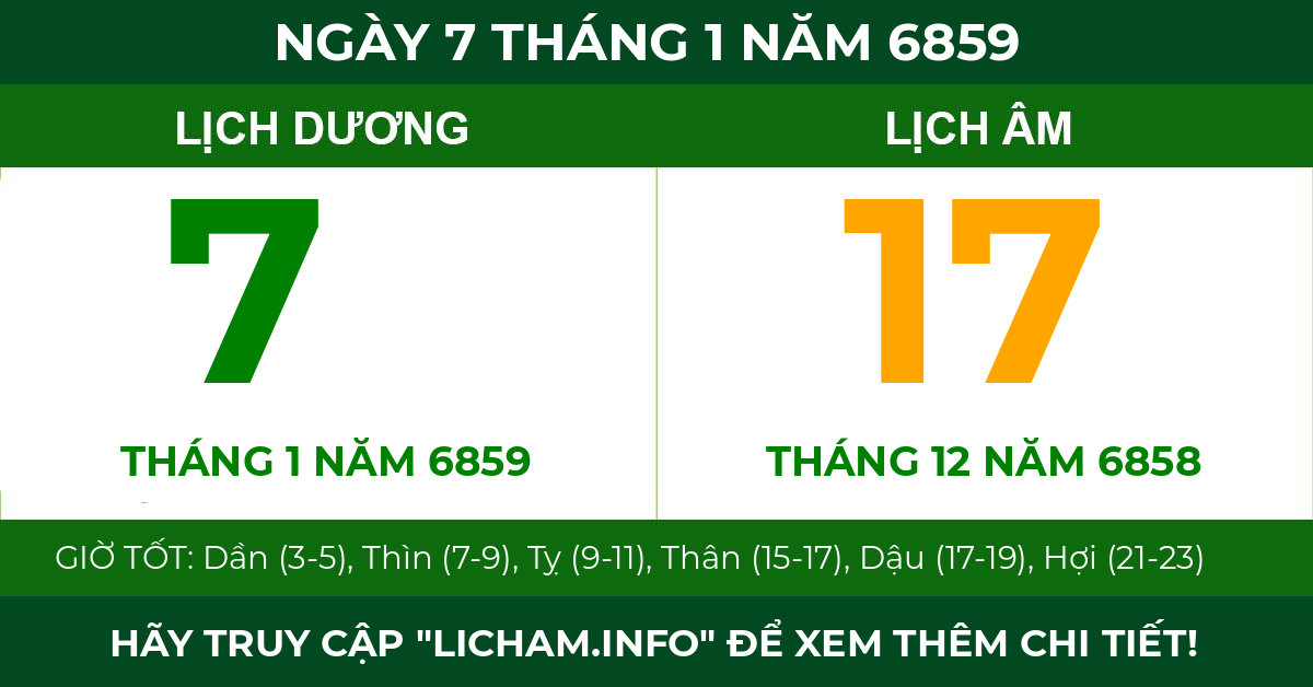 lịch âm ngày 7 tháng 1 năm 6859