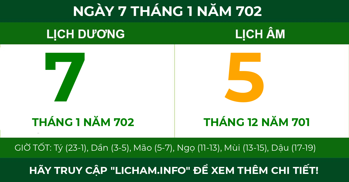 lịch âm ngày 7 tháng 1 năm 702
