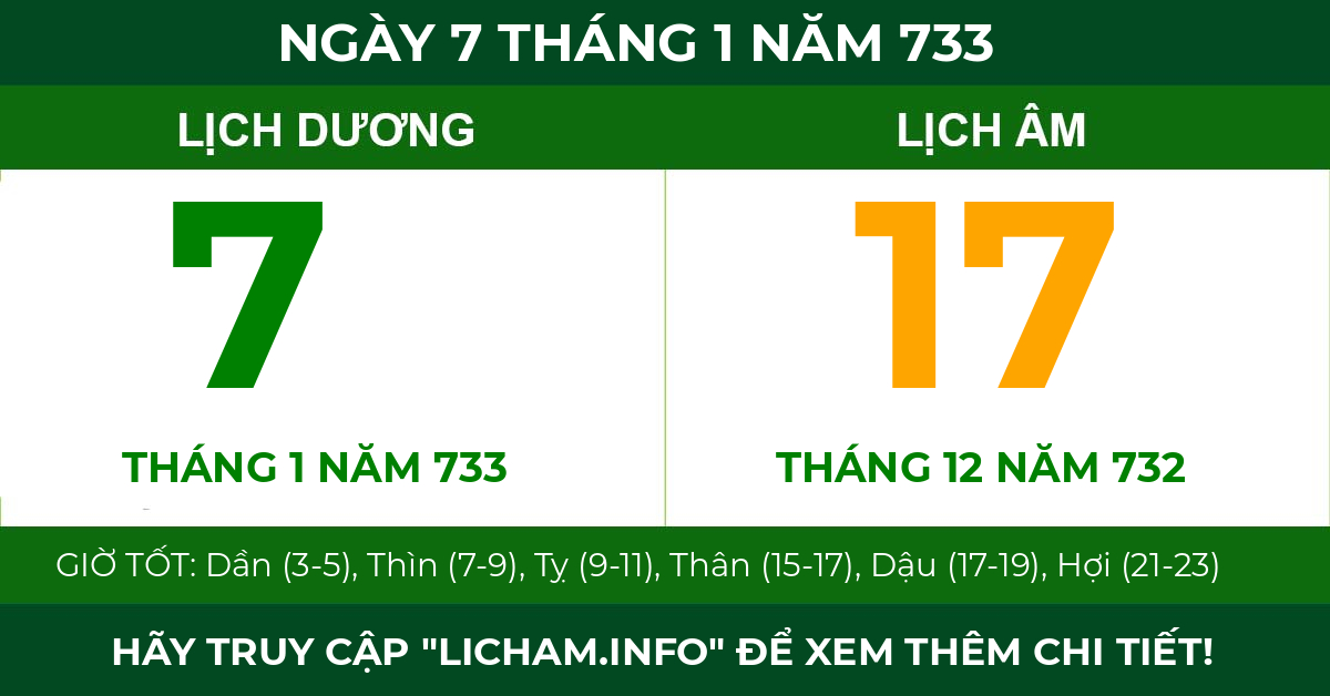 lịch âm ngày 7 tháng 1 năm 733