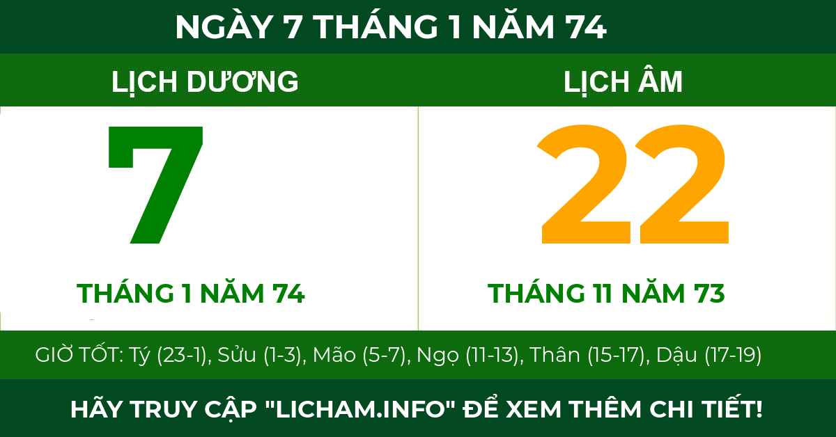 lịch âm ngày 7 tháng 1 năm 74