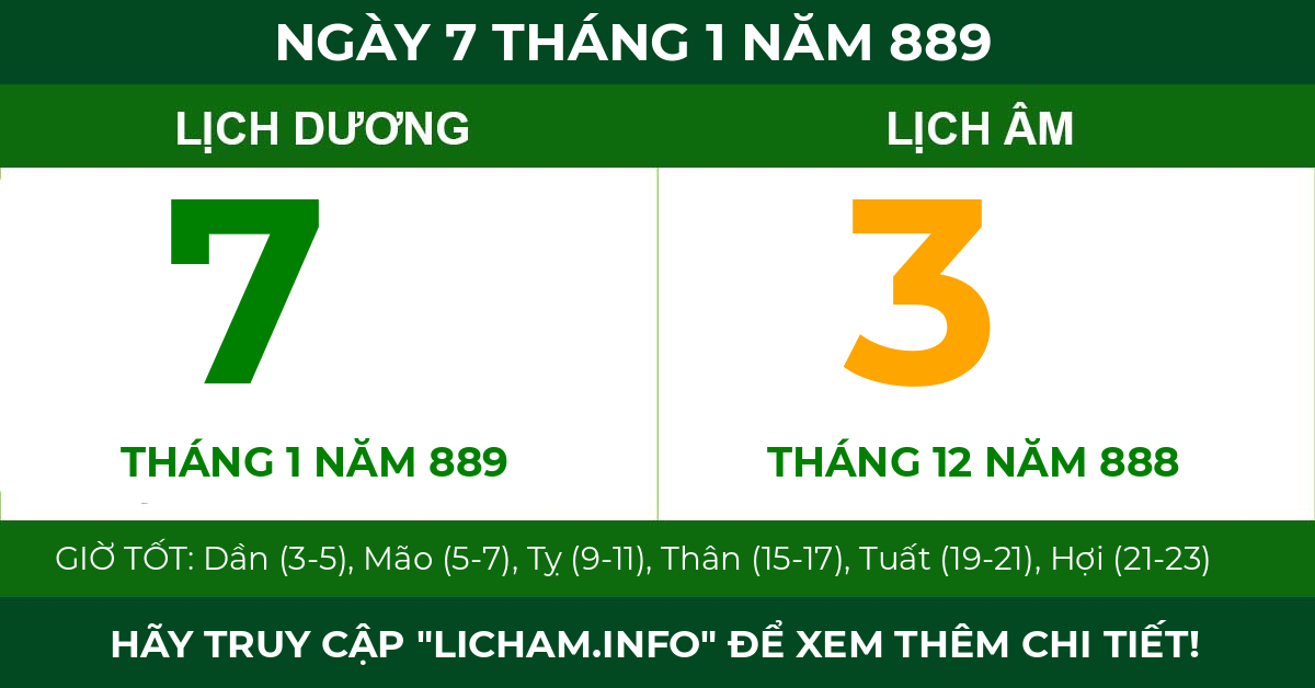lịch âm ngày 7 tháng 1 năm 889