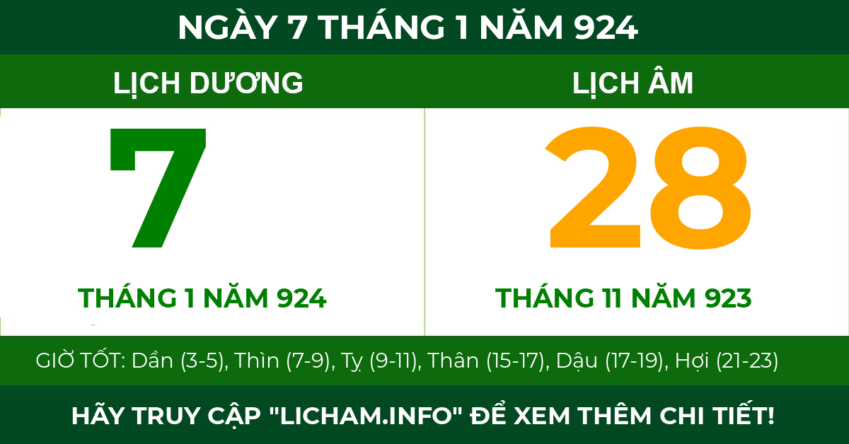 lịch âm ngày 7 tháng 1 năm 924