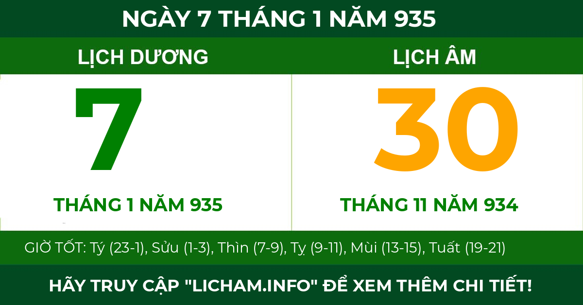 lịch âm ngày 7 tháng 1 năm 935