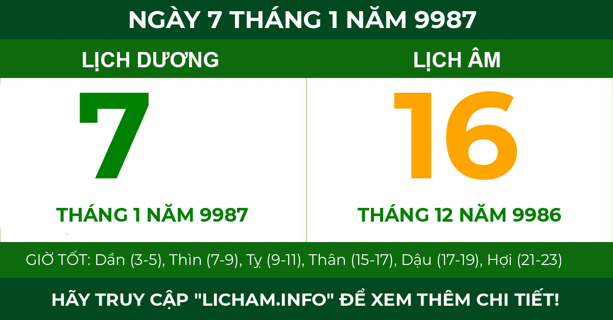 lịch âm ngày 7 tháng 1 năm 9987
