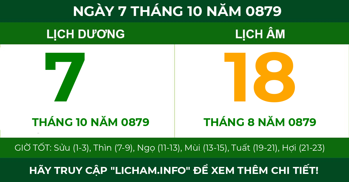 lịch âm ngày 7 tháng 10 năm 0879