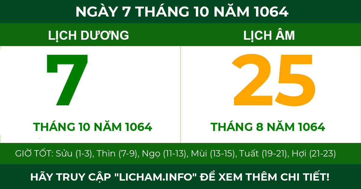 lịch âm ngày 7 tháng 10 năm 1064
