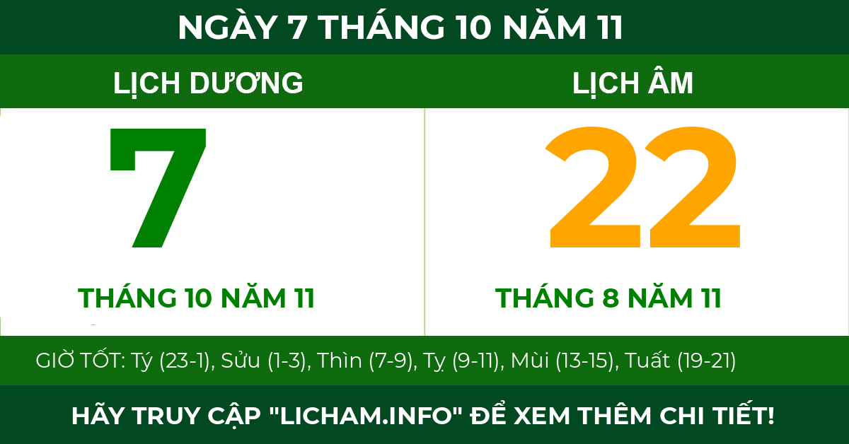 lịch âm ngày 7 tháng 10 năm 11