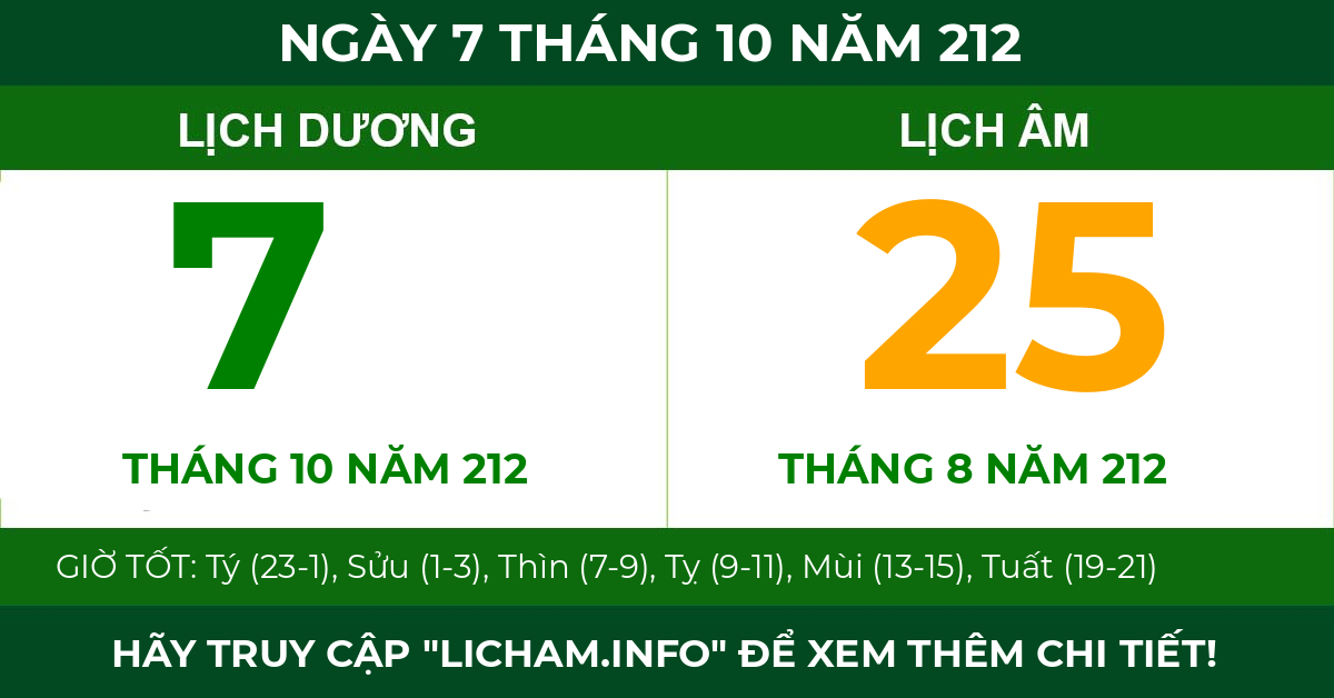 lịch âm ngày 7 tháng 10 năm 212