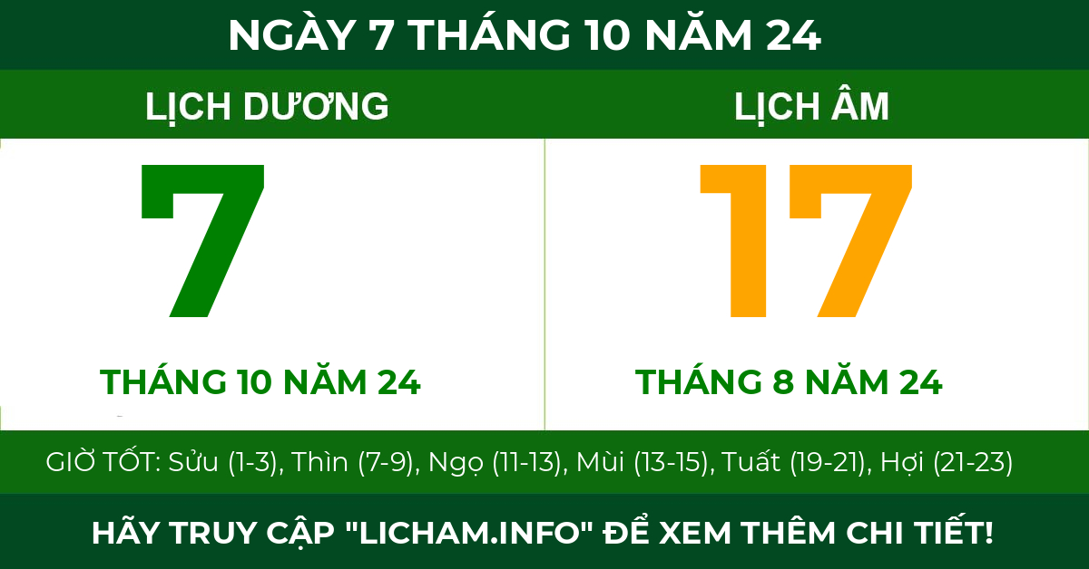 lịch âm ngày 7 tháng 10 năm 24