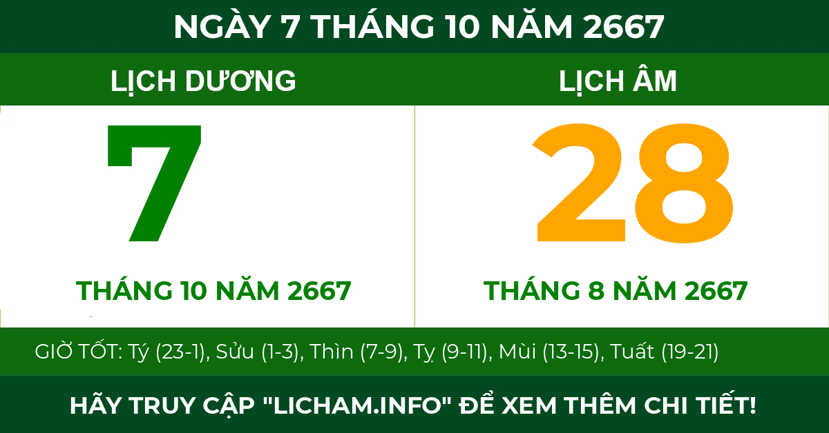 lịch âm ngày 7 tháng 10 năm 2667
