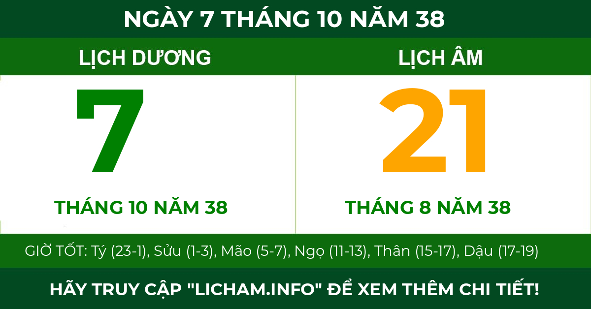 lịch âm ngày 7 tháng 10 năm 38