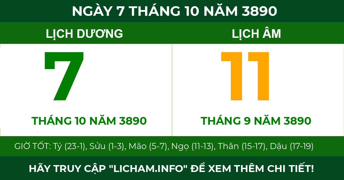 lịch âm ngày 7 tháng 10 năm 3890