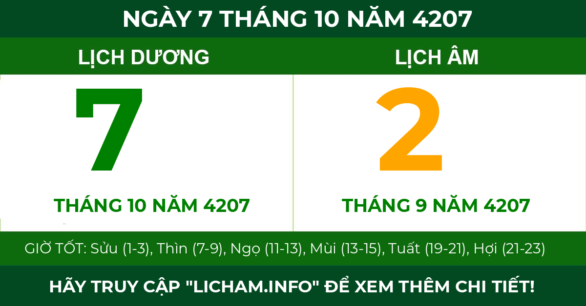lịch âm ngày 7 tháng 10 năm 4207