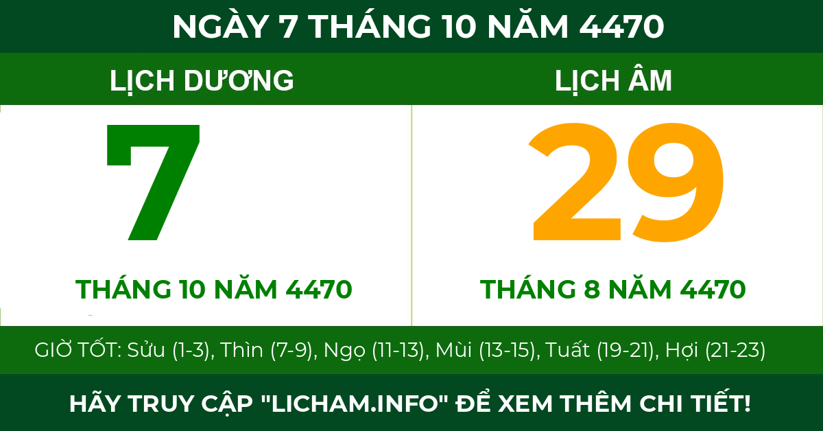 lịch âm ngày 7 tháng 10 năm 4470