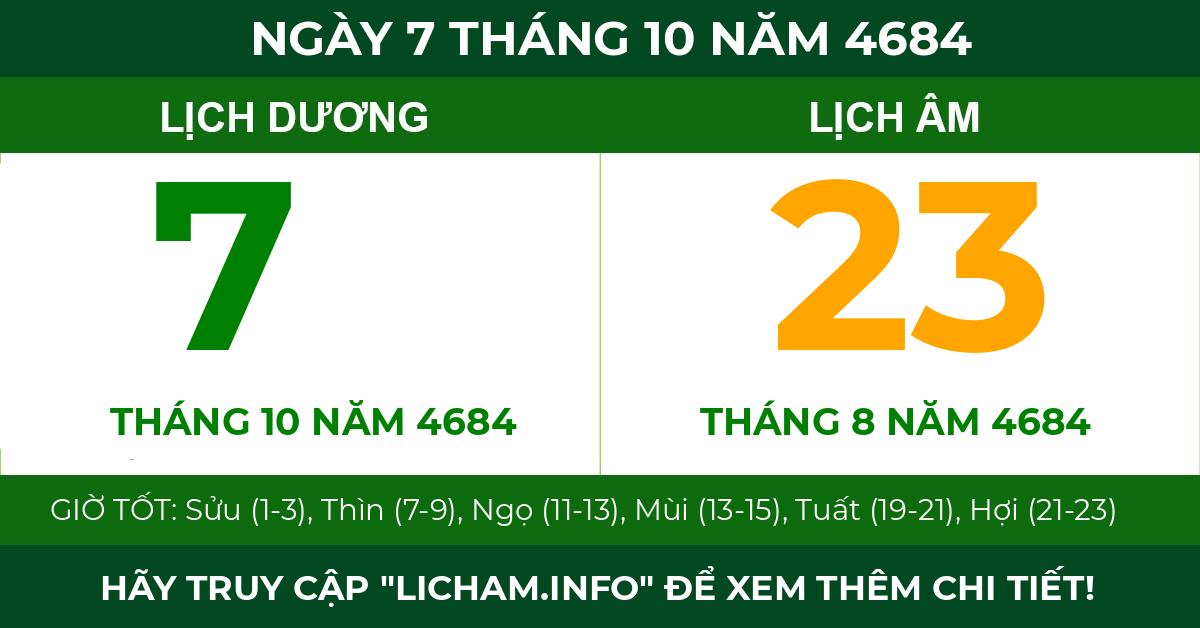 lịch âm ngày 7 tháng 10 năm 4684