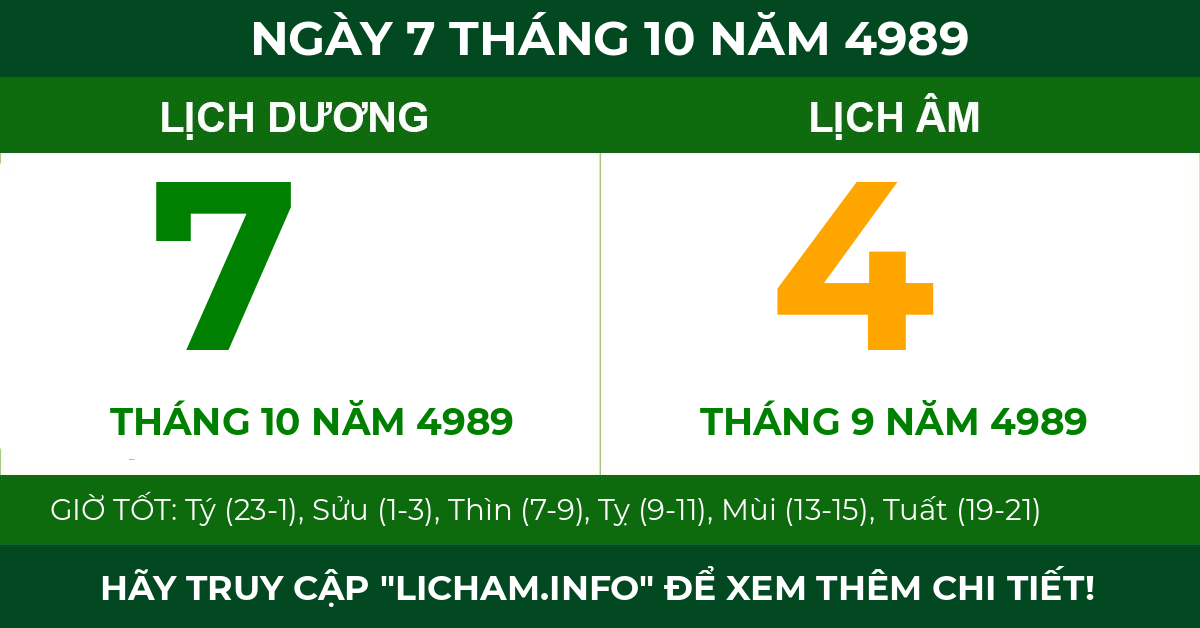lịch âm ngày 7 tháng 10 năm 4989