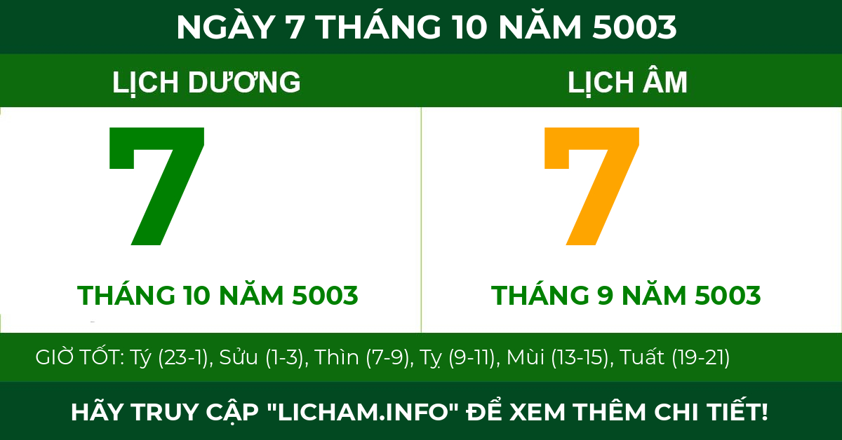lịch âm ngày 7 tháng 10 năm 5003