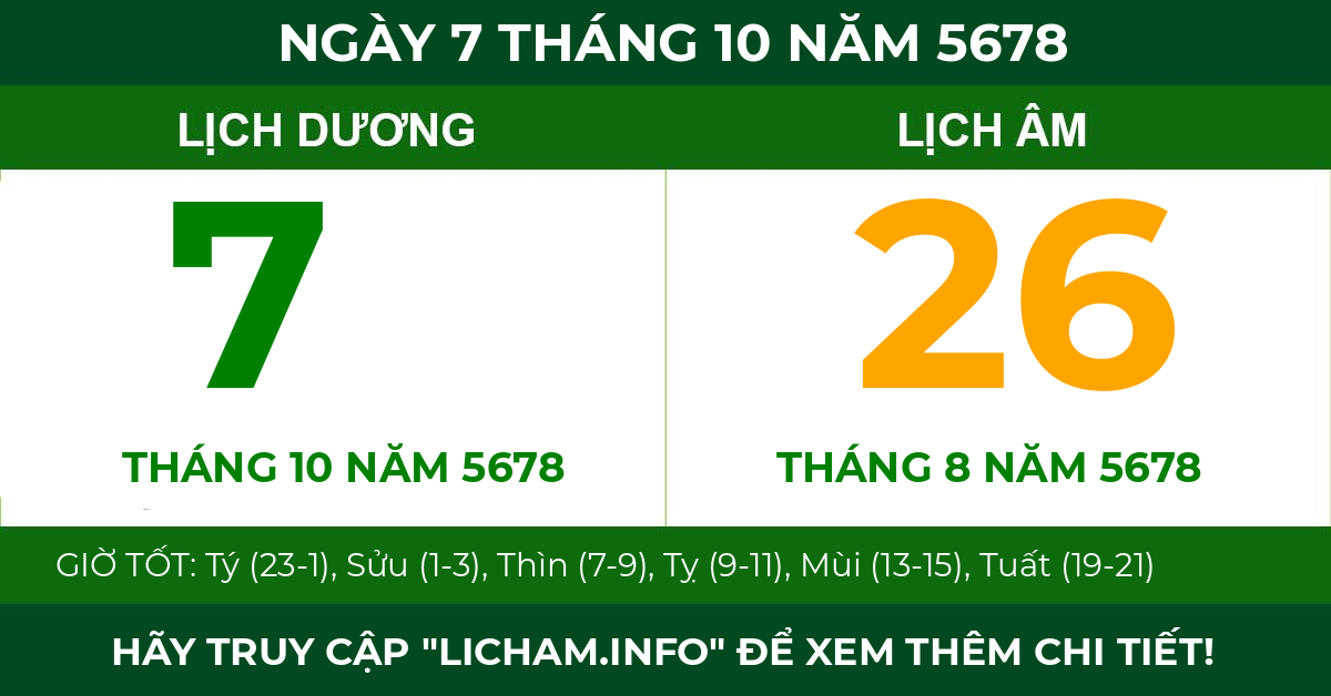 lịch âm ngày 7 tháng 10 năm 5678