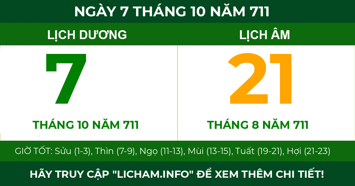 lịch âm ngày 7 tháng 10 năm 711