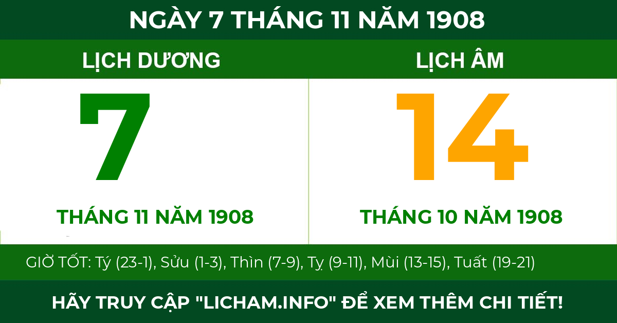 lịch âm ngày 7 tháng 11 năm 1908