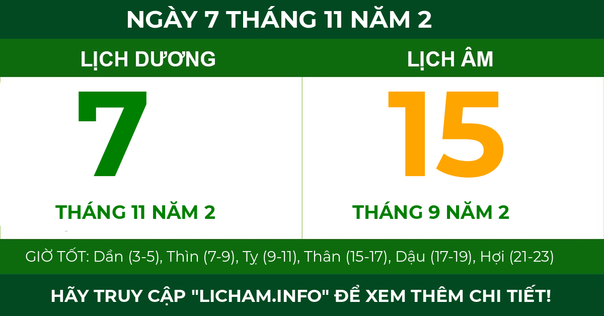 lịch âm ngày 7 tháng 11 năm 2