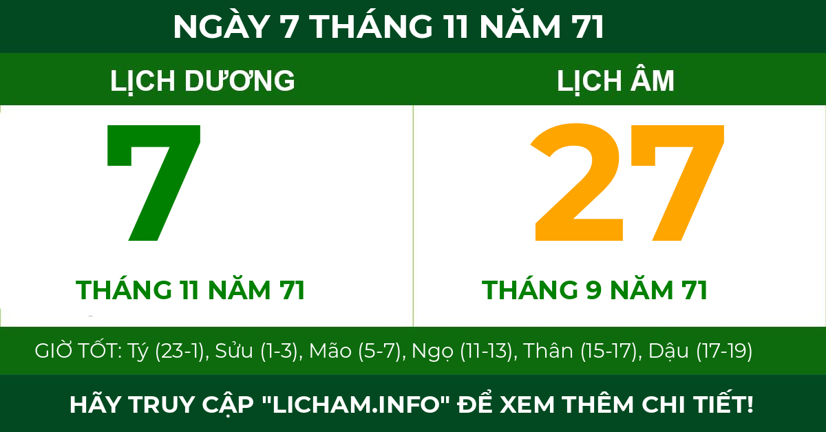 lịch âm ngày 7 tháng 11 năm 71