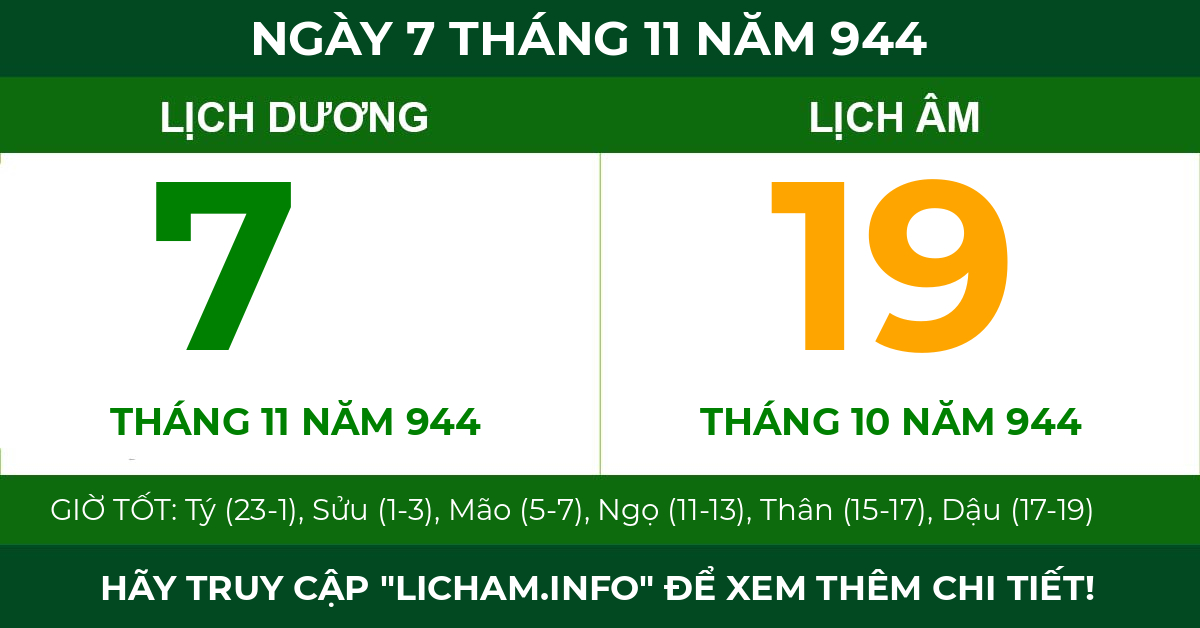 lịch âm ngày 7 tháng 11 năm 944