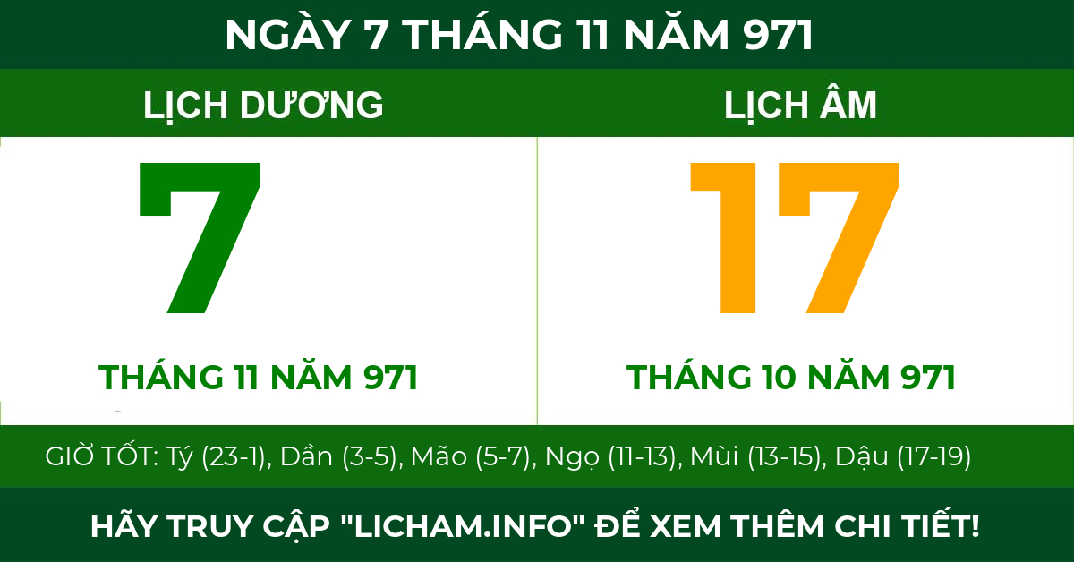 lịch âm ngày 7 tháng 11 năm 971