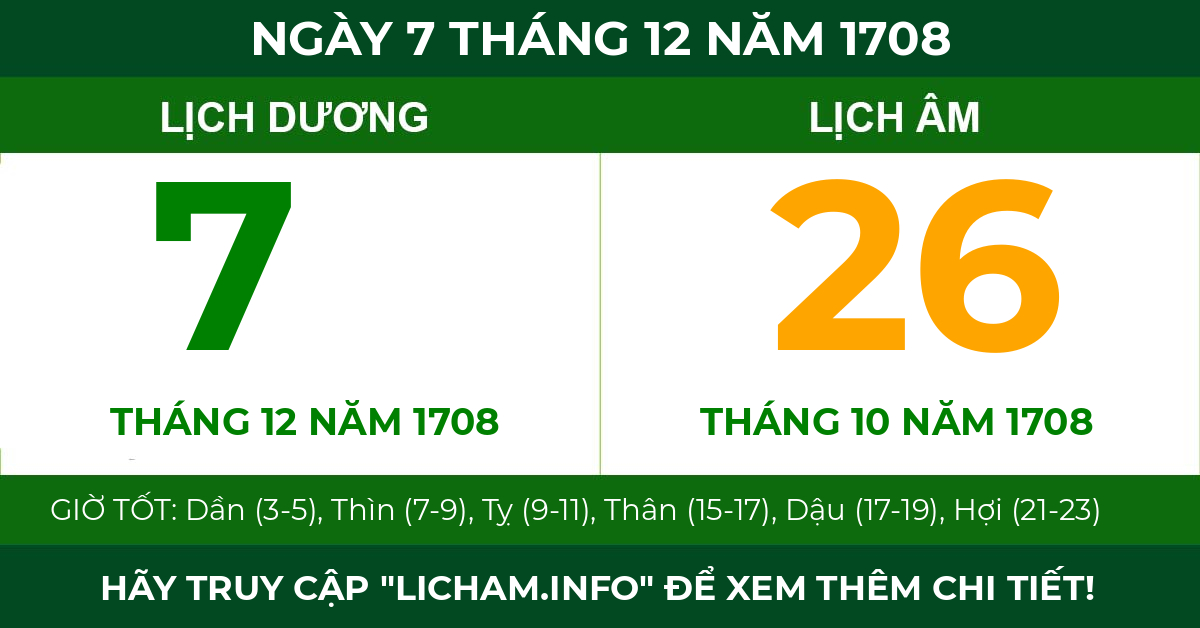 lịch âm ngày 7 tháng 12 năm 1708