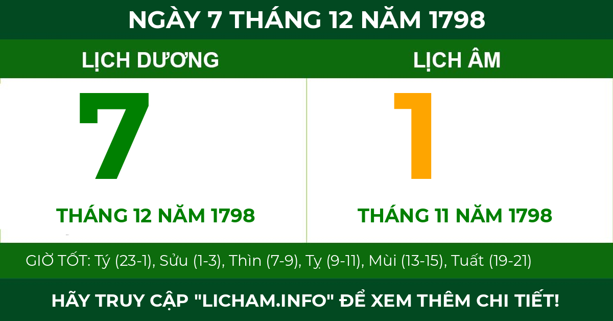 lịch âm ngày 7 tháng 12 năm 1798