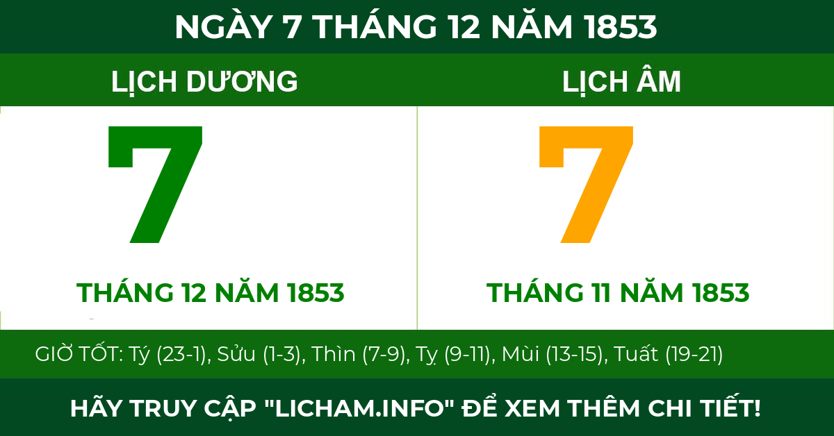 lịch âm ngày 7 tháng 12 năm 1853