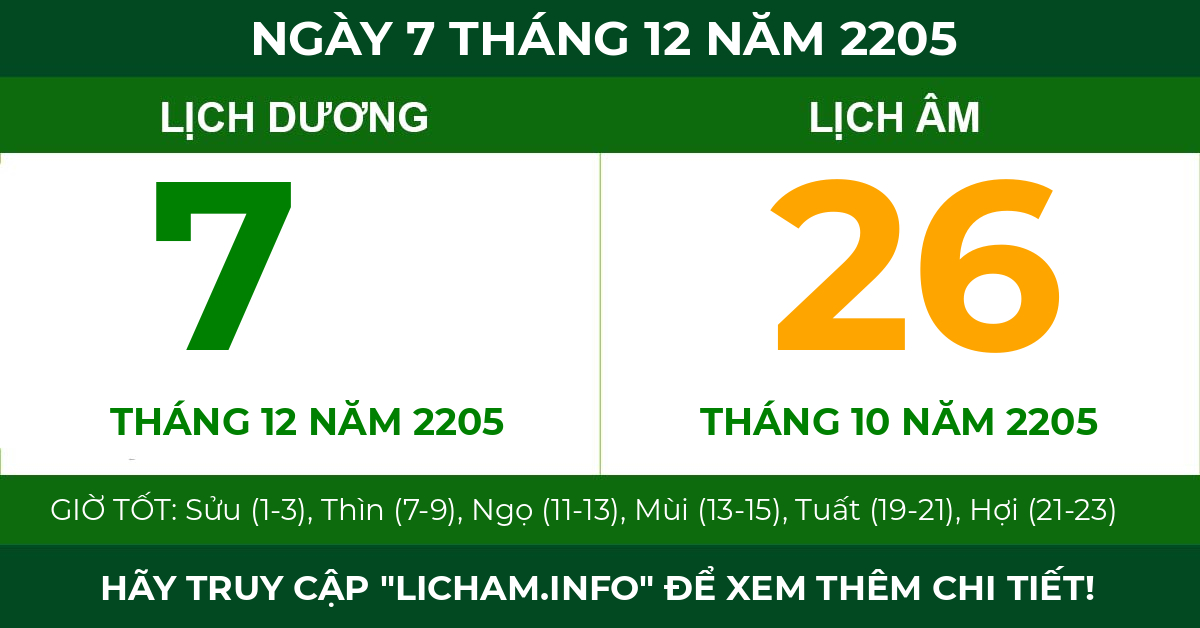 lịch âm ngày 7 tháng 12 năm 2205