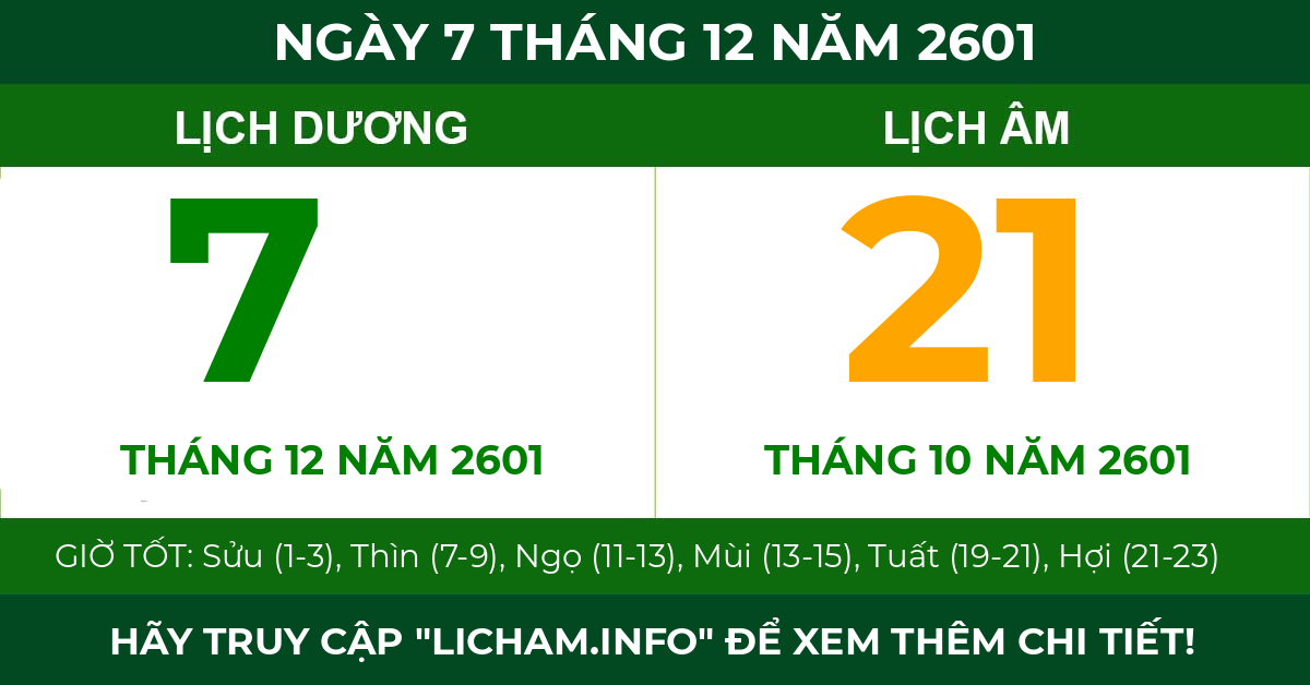 lịch âm ngày 7 tháng 12 năm 2601