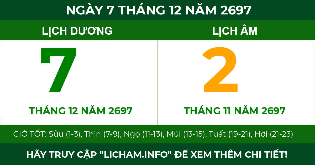 lịch âm ngày 7 tháng 12 năm 2697
