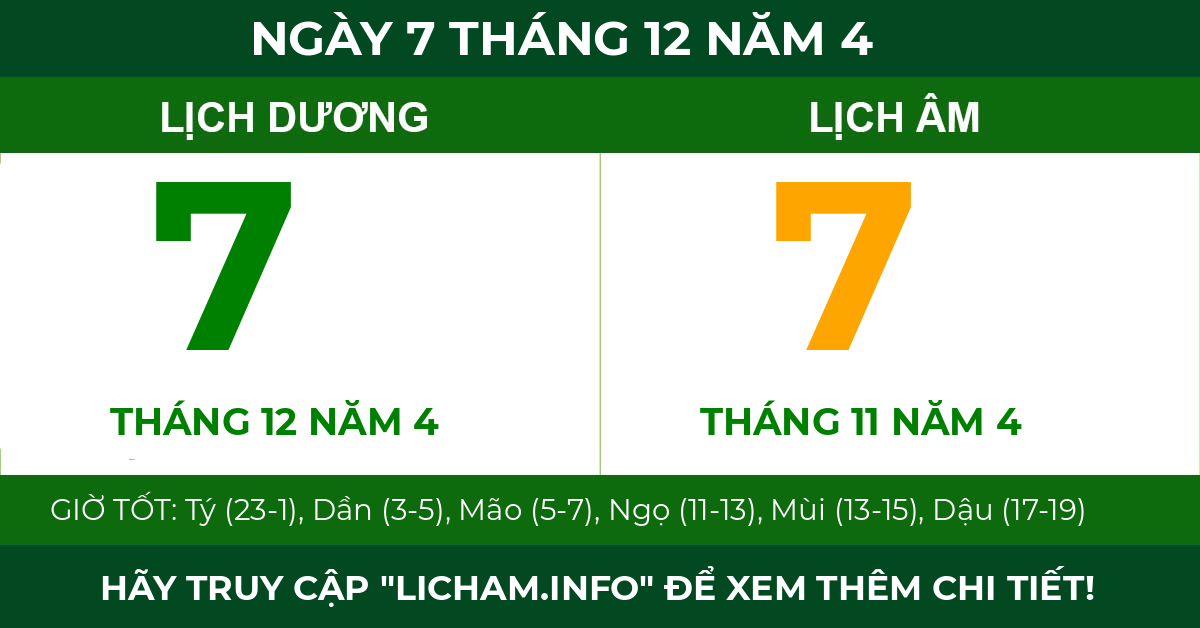 lịch âm ngày 7 tháng 12 năm 4