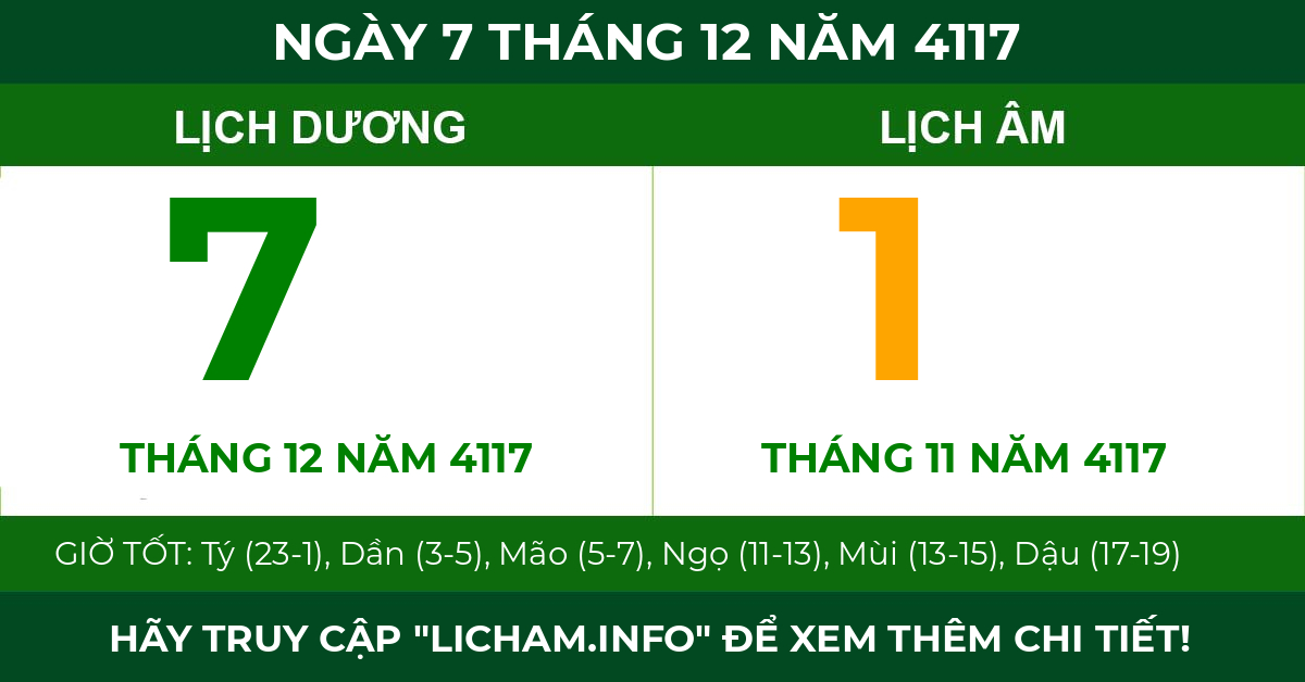 lịch âm ngày 7 tháng 12 năm 4117