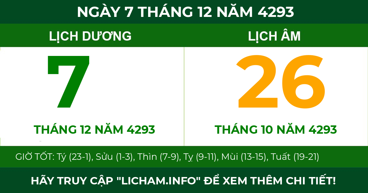 lịch âm ngày 7 tháng 12 năm 4293
